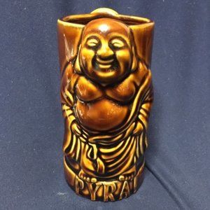 VTG Pyrat Rum Buddha Tiki Mug Brown 2-Sided Caribbean Barware 5.75"
